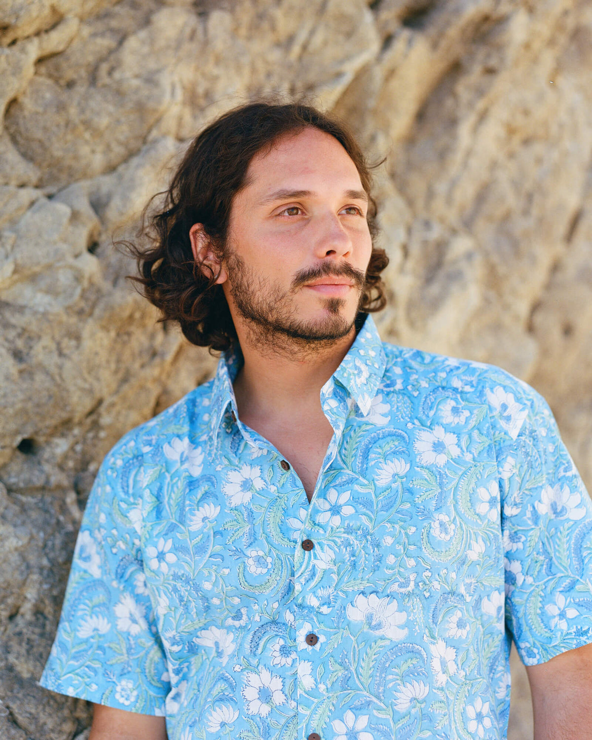 Blue Floral Short Sleeve Button Down
