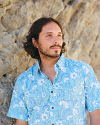 Blue Floral Short Sleeve Button Down