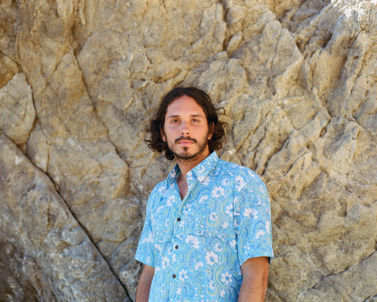 Blue Floral Short Sleeve Button Down