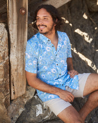 Blue Floral Short Sleeve Button Down