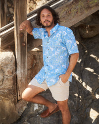 Blue Floral Short Sleeve Button Down