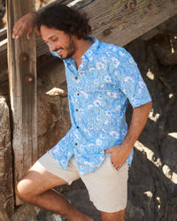 Blue Floral Short Sleeve Button Down