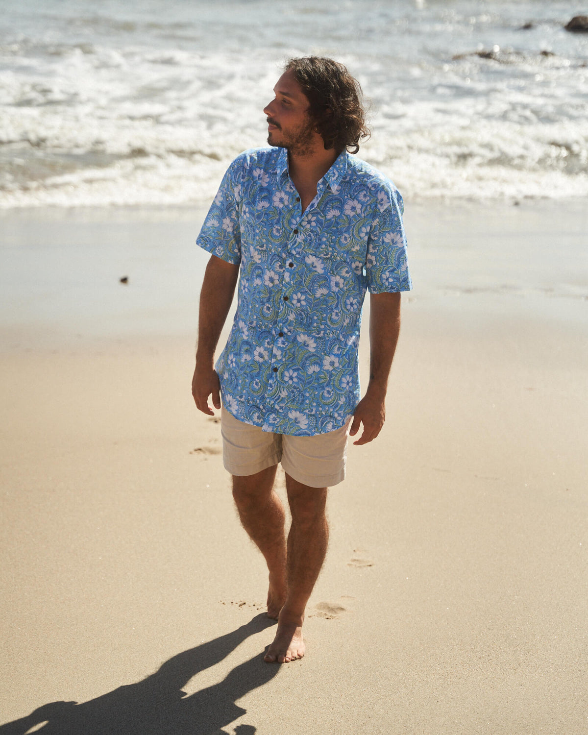 Blue Floral Short Sleeve Button Down