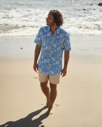 Blue Floral Short Sleeve Button Down