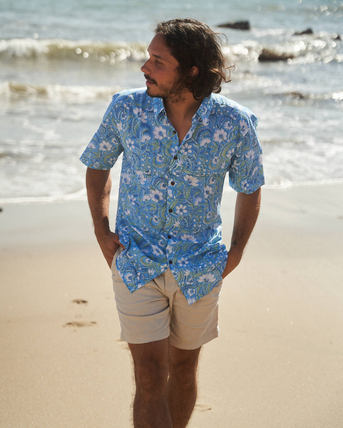 Blue Floral Short Sleeve Button Down