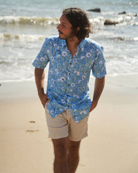 Blue Floral Short Sleeve Button Down