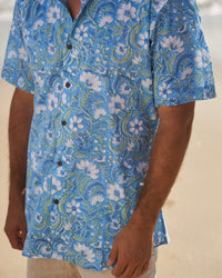 Blue Floral Short Sleeve Button Down
