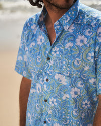 Blue Floral Short Sleeve Button Down