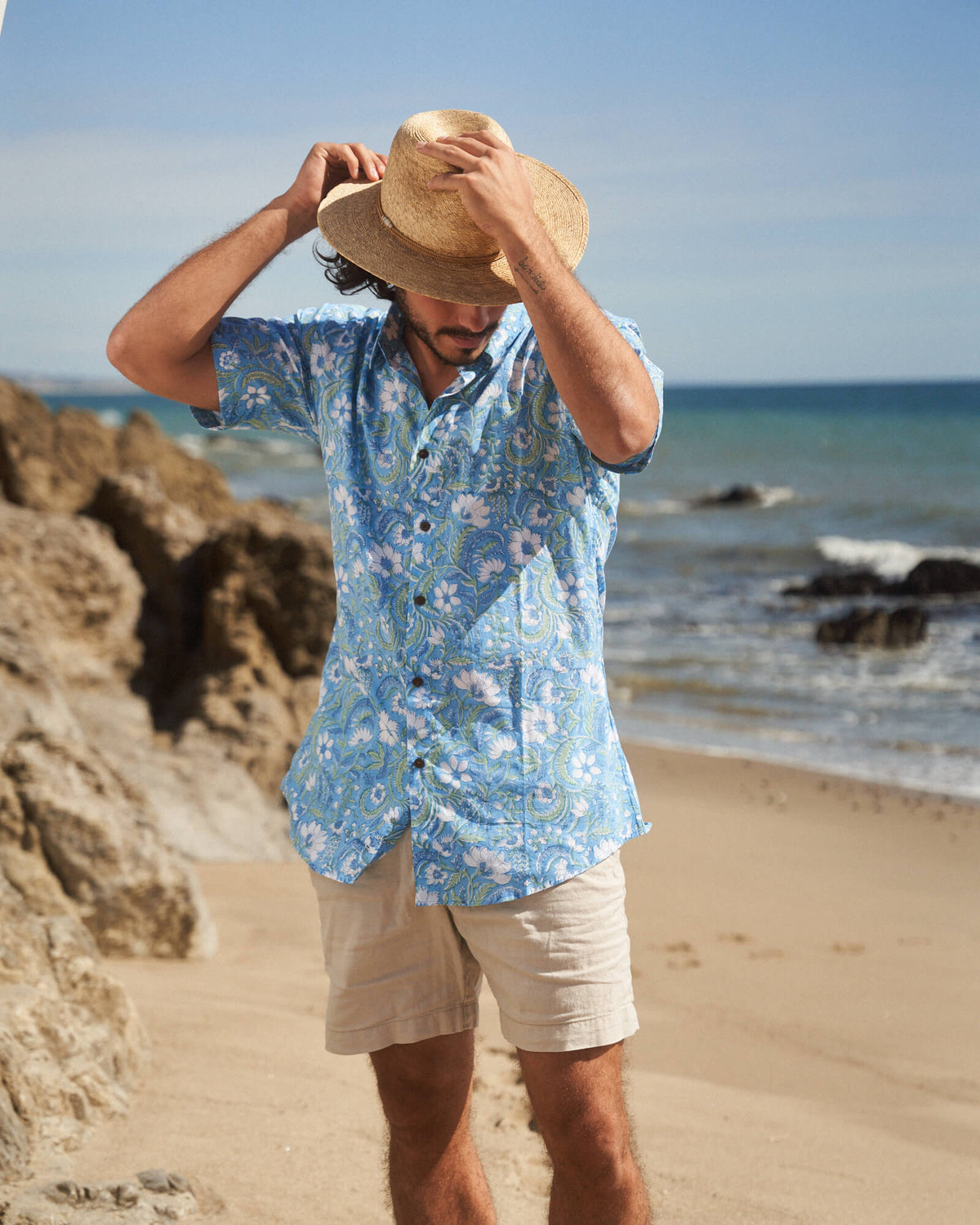 Blue Floral Short Sleeve Button Down