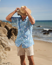 Blue Floral Short Sleeve Button Down