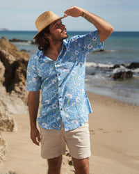 Blue Floral Short Sleeve Button Down