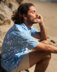 Blue Floral Short Sleeve Button Down