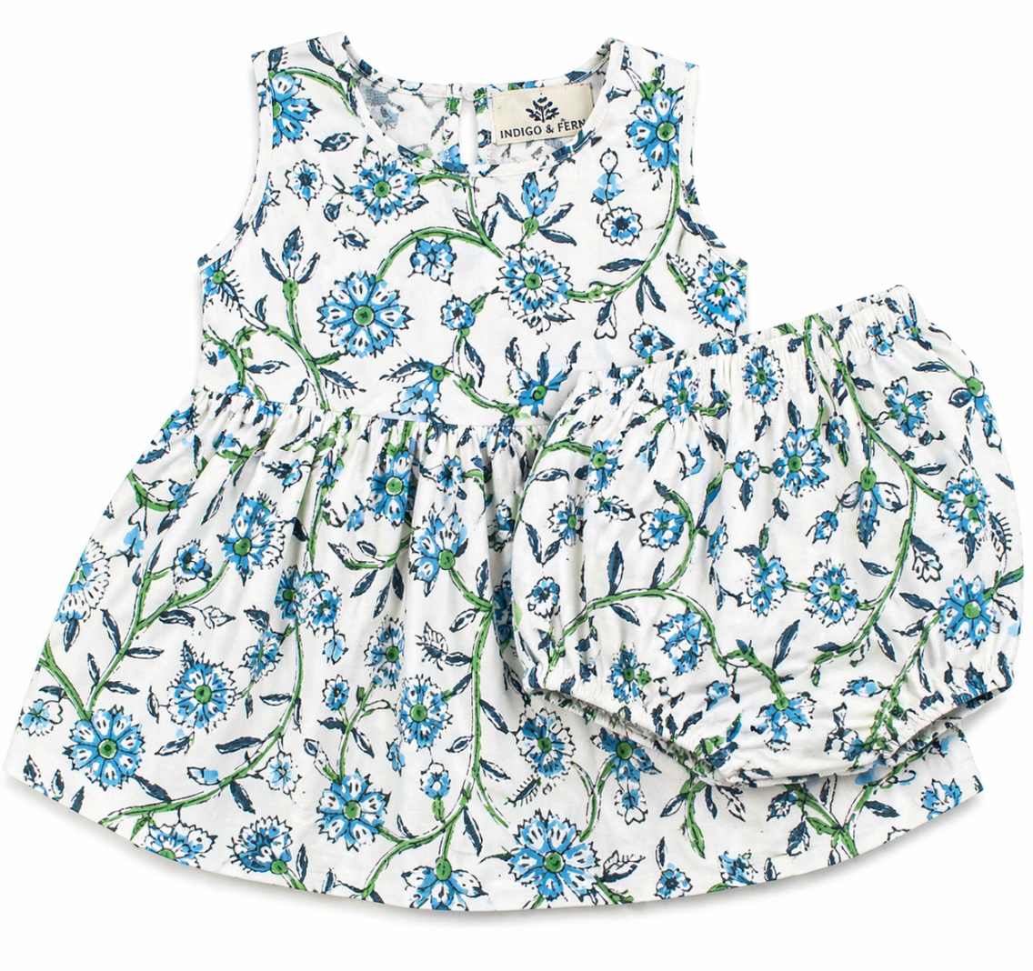 Blue Floral Dress & Bloomer Set