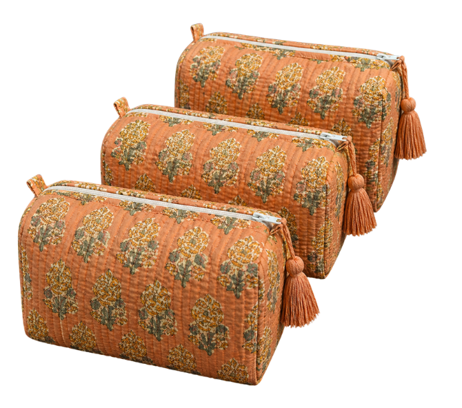 Burnt Orange Floral Cosmetic Case